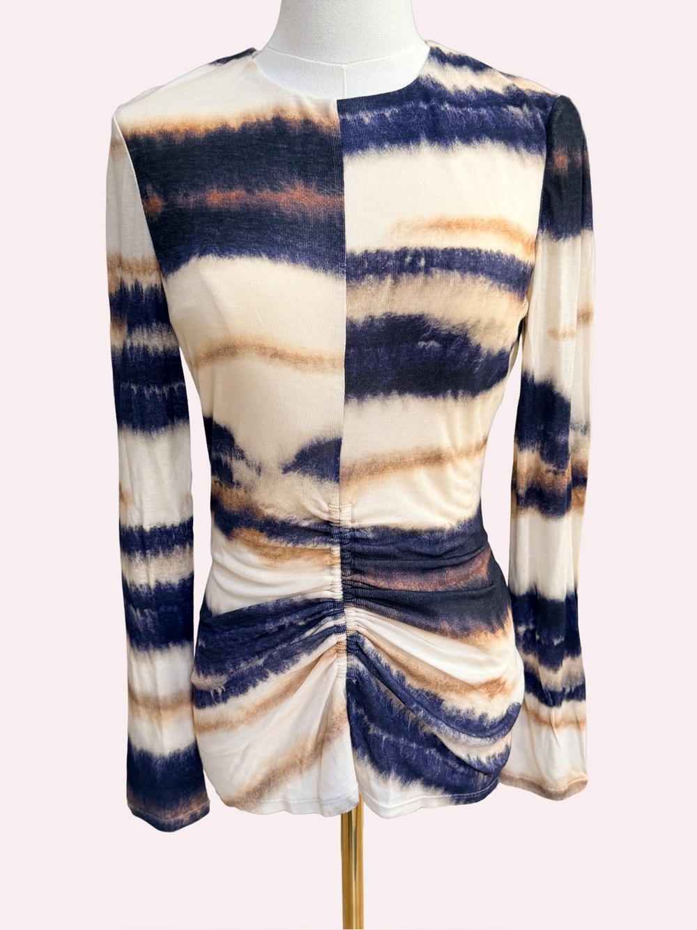 REISS Gia Printed Jersey Ruched Top Wool Blend Striped